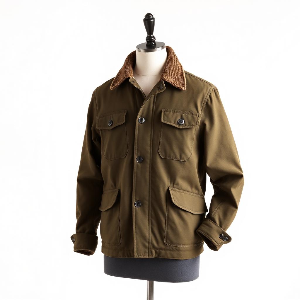 Waxed olive barn jacket with corduroy collar