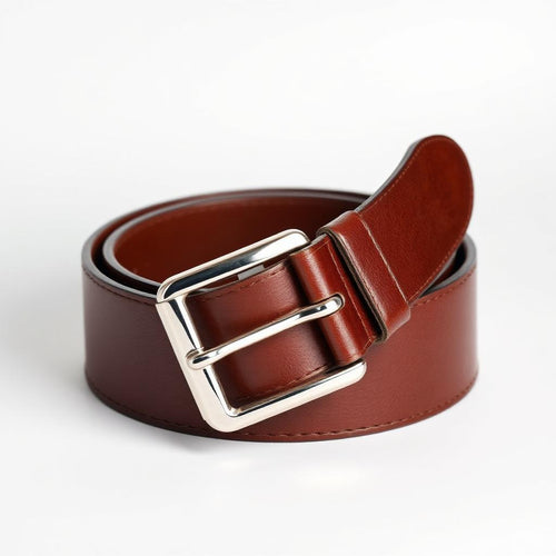 Chestnut bridle leather belt with brass buckle