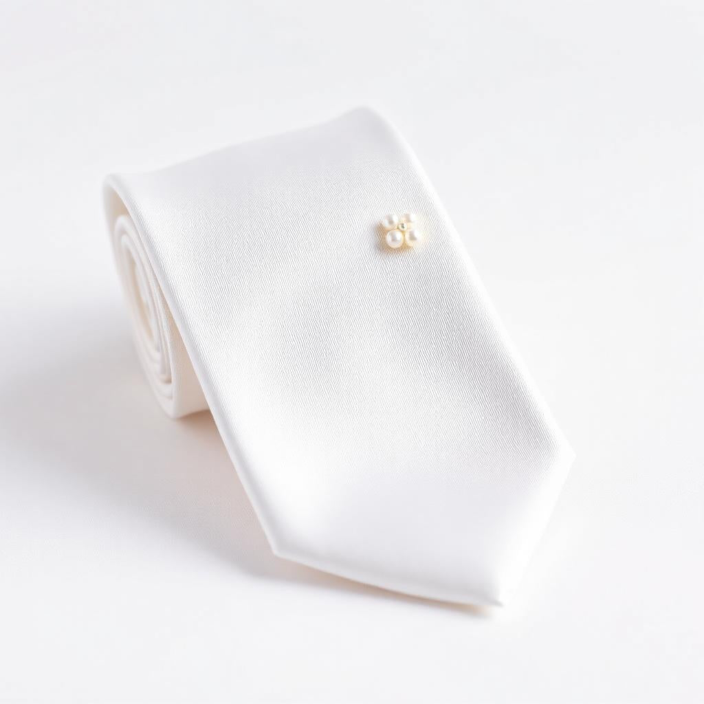 White silk stock tie with pearl pin